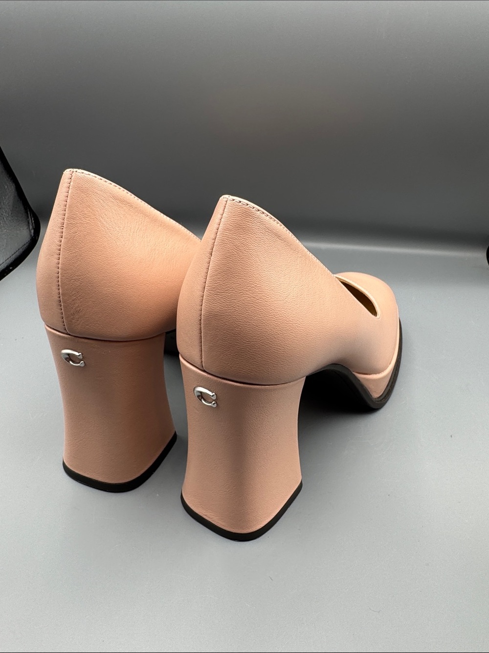 Coach Sculpted C Leather Platform Block Heel Pump Square ToePale Blush - Picture 3 of 5